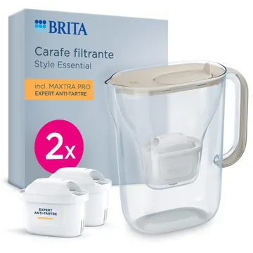 BRITA carafe filtrante MAXTRA Style Essential, 2 cartouches Expert Anti-Tartre