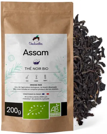 Chabiothé, thé noir d'Assam bio en vrac, FOP, 200 g