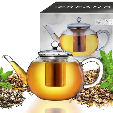 Creano 1,2 l, théière plate en verre avec filtre inox intégré