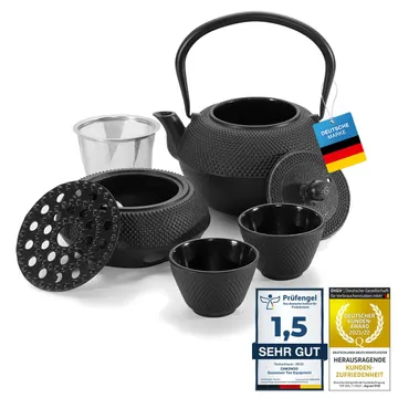 Dimono 38824219, service à thé en fonte 4 pièces (théière 1,3 l, chauffe-thé)