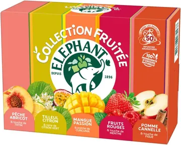 Éléphant, coffret découverte Collection fruitée, 5 infusions, 50 sachets pyramides