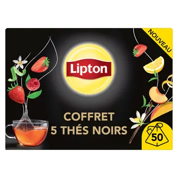 Lipton Sensations, coffret de 50 sachets pyramide, 5 thés noirs aromatisés