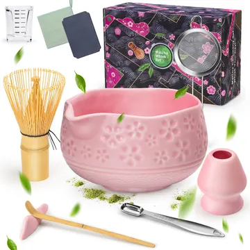 LumenVela, kit matcha 10 pièces, bol rose à bec