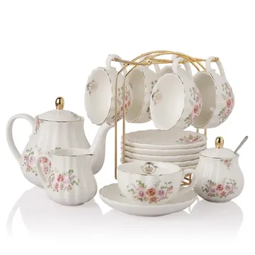 Sweejar Home Royal Family, service à thé en porcelaine (théière, 6 tasses de 225 ml et soucoupes, sucrier, pot à lait, filtre)